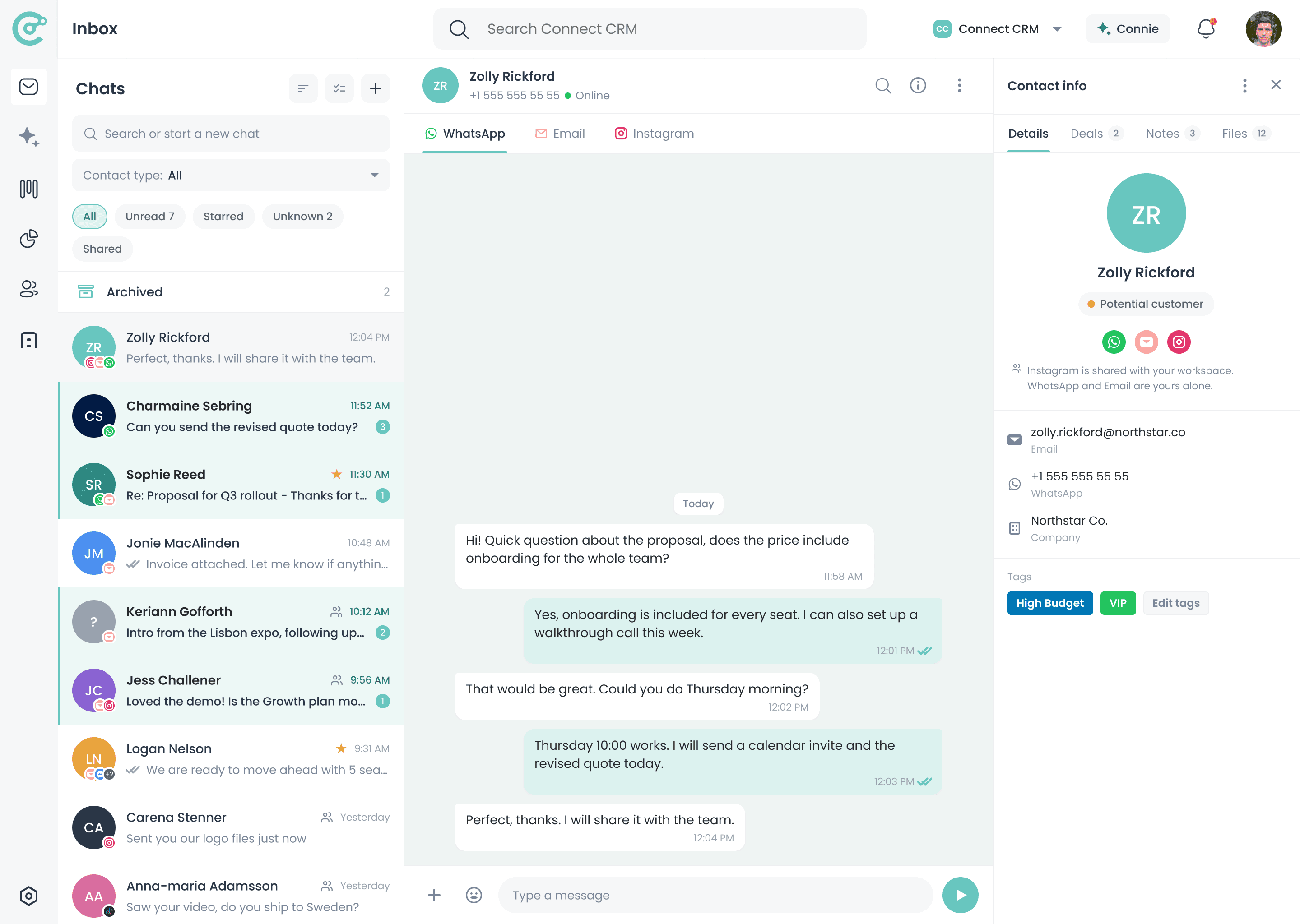 Connect-CRM Unified Inbox interface
