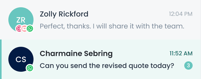 Messages from different channels captured in the Connect-CRM inbox